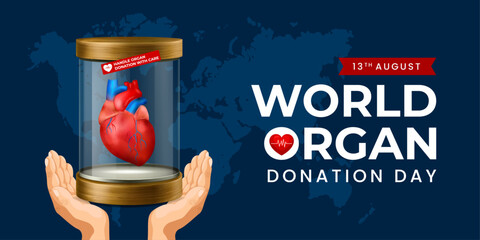 World organ donation day with heart for transplantation, saving lives, artwork, print, doodle, vector illustration (Vector)