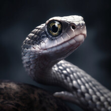 Portrait Of A Beautiful Gray Black Snake Looking Into The Camera. Generative Ai.