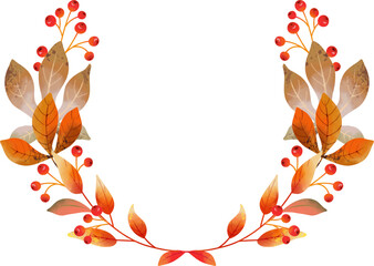 Wall Mural - Fall watercolor wreath of leaves, branches and berries. Vector autumn illustration for greeting cards, wedding invitations, quotes and decorations