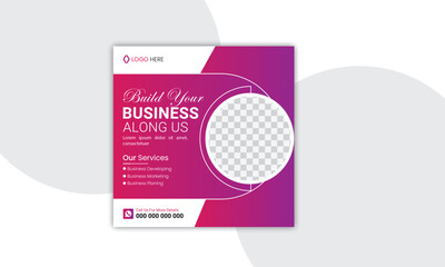Wall Mural - Business marketing agency promotion social media post template. Editable square banner design with place for the photo.