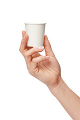 Hand holding a paper cup