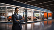 © Keitma - Car seller in suit in front of a modern car dealer shop
