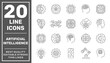 Artificial Intelligence vector line icons set. Deep machine learning, robotic, AI, solution. Editable Stroke
