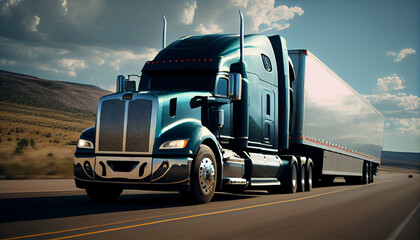 Wall Mural - Modern Truck is speeding along the highway Ai generated image