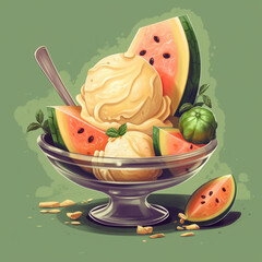 Wall Mural - illustration of a glass of watermelon pudding