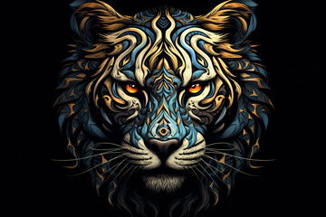 Wall Mural - portrait illustration of a tiger super detailed style against black background