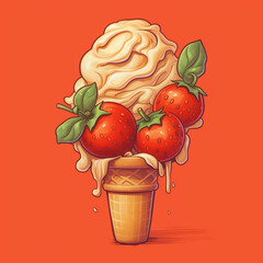 Wall Mural - Tomato flavored ice cream illustration