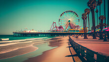 Santa Monica Beach And Pier In California USA Ai Generated Image