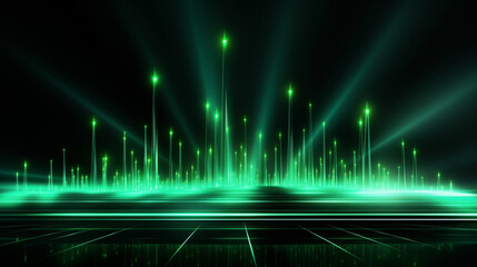 Abstract technology background with green light lines. 3d rendering, 3d illustration.