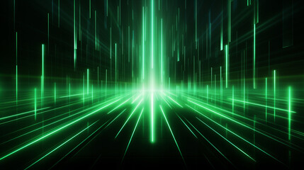 Abstract technology background with green light lines. 3d rendering, 3d illustration.