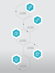 Wall Mural - vertical round hexagon steps timeline infographic element report background with business line icon 