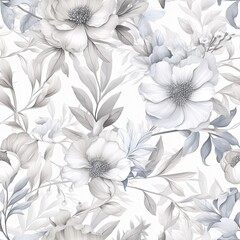 Seamless pattern with Grey flowers. Abstract vintage floral print. Botanic Tile. AI illustration. For wallpaper or fabric.
