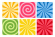 Set of sweet candy backgrounds. Collection of cute swirl backgrounds in different colors. Vector illustration