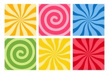 Set Of Sweet Candy Backgrounds. Collection Of Cute Swirl Backgrounds In Different Colors. Vector Illustration