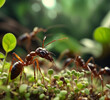 Ants eating microgreens in the jungle