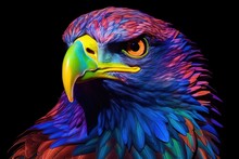 Colorful Eagle On A Black Background. Created With Generative AI.