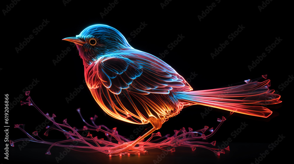 Animal Bird Plexus Neon Black Background Digital Desktop Wallpaper HD ...