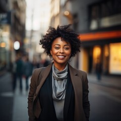 Smiling elegant attractive black businesswoman looking at the camera