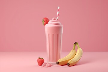 Sticker - refreshing pink smoothie with sliced bananas and a striped straw