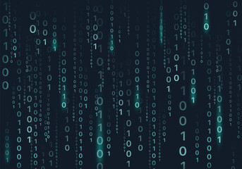 Dark blue gradient unit program code vector background. Binary matrix and falling numbers on a dark background  vector illustration.