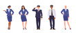 Set of aircraft crew staff and team members characters standing isolated on white background