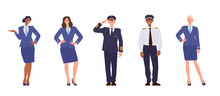 Set Of Aircraft Crew Staff And Team Members Characters Standing Isolated On White Background