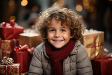Child With Christmas Presents  Ai Generative