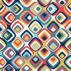 Sticker - Retro style geometric motif with concentric squares on a multicolor background. Vintage design. Seamless repeating pattern. Vector illustration for textile, fabric, wrapping, and print. 