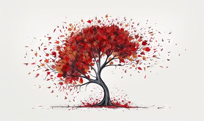 Wall Mural -  a painting of a tree with red leaves falling off of it.  generative ai