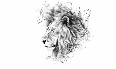 Poster - a drawing of a lion's head with a white background. generative ai