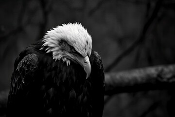 Poster - majestic bald eagle in black and white. Generative AI