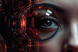 © ADDICTIVE STOCK - Generative AI image of closeup of woman eye with round lens analyzing information in futuristic world