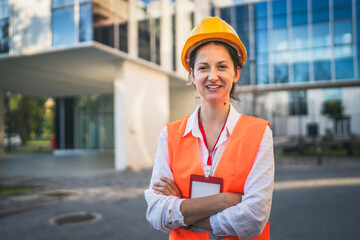 architect woman female construction engineer stand outdoors