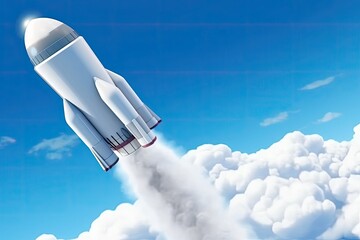 Wall Mural - white rocket launching into space with flames and smoke behind it. generative ai