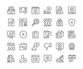 Wall Mural - Rejection icons. Vector line icons set. X marks, cross marks concepts. Black outline stroke symbols