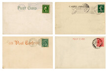 Blank Backs / Backsides Of Run Vintage / Antique Postcards From The US, France, Canada And England With Stamps And Postmarks, Stamped In New York, Paris, Notting Hill, Postage / Mail Design Elements
