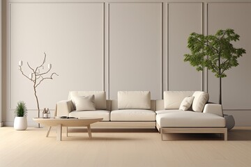 Poster - modern living room with a comfortable couch and stylish coffee table