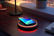 wireless smartphone charger on a table, convenience and modernity of technology. eliminating the need for wired connections to charge the device