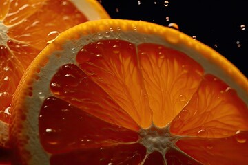 Canvas Print - close-up view of a juicy orange slice with water droplets on its surface