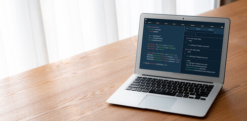 Software development programming on computer screen for modish application and program coding