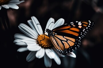 Sticker - colorful butterfly perched on a delicate white flower. Generative AI