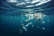 Plastic garbage pollution under water.