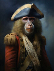 Wall Mural - An Oil Painting Portrait of a Baboon Dressed Up as a Pirate | Generative AI