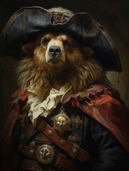 Wall Mural - An Oil Painting Portrait of a Bear Dressed Up as a Pirate | Generative AI