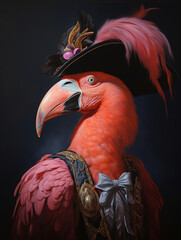 Wall Mural - An Oil Painting Portrait of a Flamingo Dressed Up as a Pirate | Generative AI