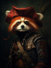 An Oil Painting Portrait Of A Red Panda Dressed Up As A Pirate | Generative AI