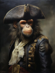 Wall Mural - An Oil Painting Portrait of a Monkey Dressed Up as a Pirate | Generative AI