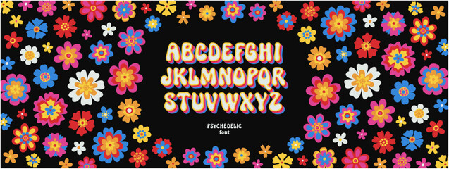 vector groovy psychedelic alphabet. contemporary psychedelia fun hand drawn font. trippy simple naiv