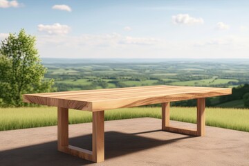 Wall Mural - minimalist wooden table placed on a concrete surface