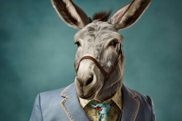 Wall Mural - Anthropomorphic donkey dressed in a suit like a businessman. Business Concept. AI generated, human enhanced.